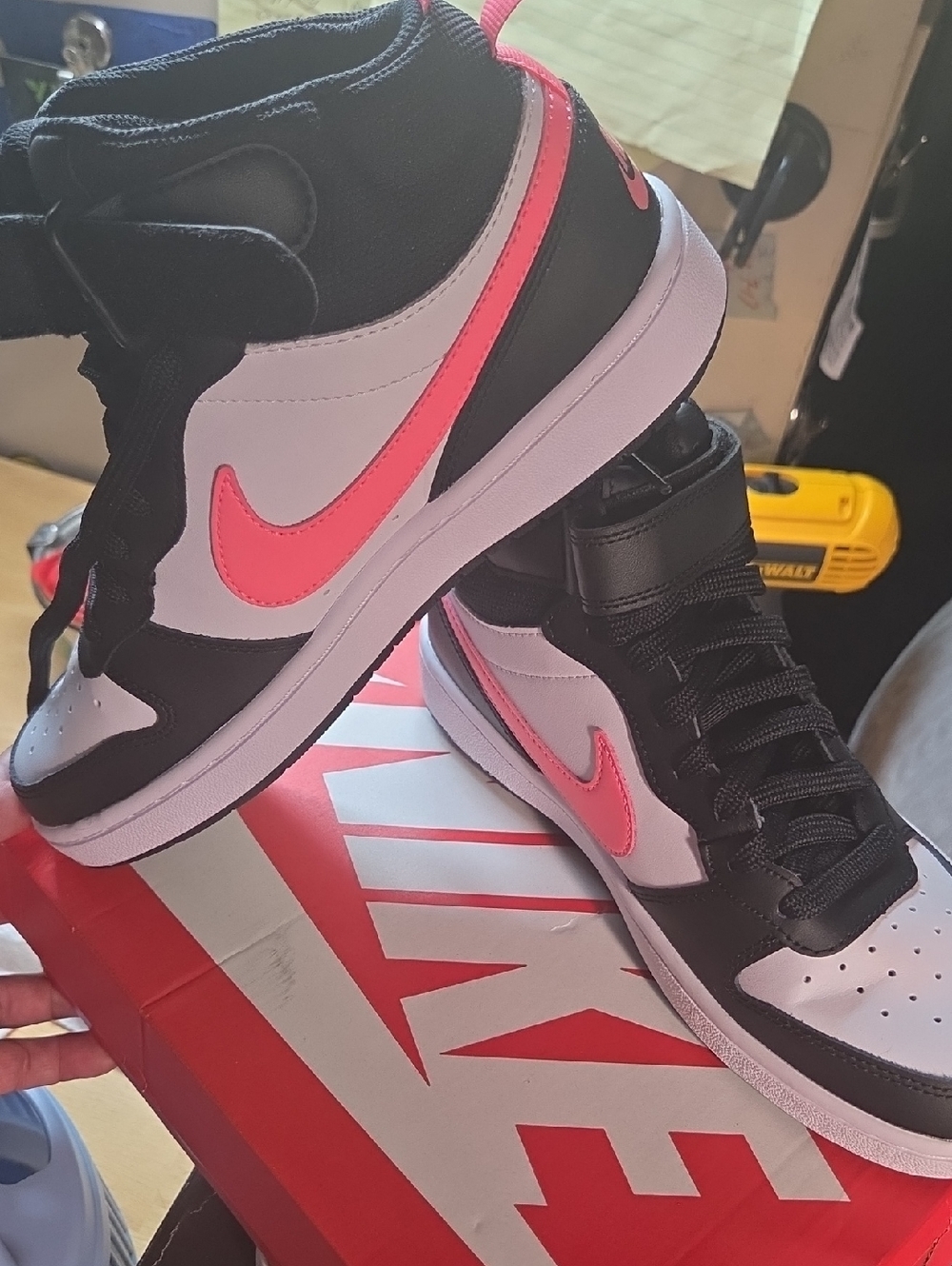 Nike Men’s Black White Pink Mid-Top Sneakers
